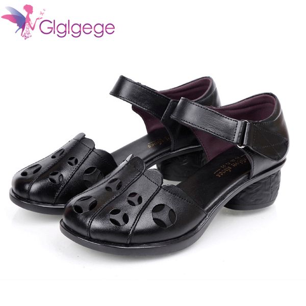 

glglgege summer thick sandals flower vintage closed toe adjustable hook loop women lazy hole shoes platform sandal, Black
