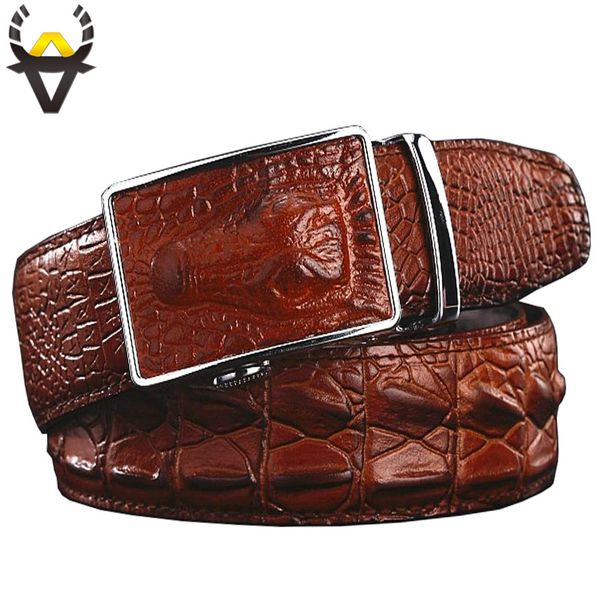

fashion men's belts genuine leather crocodile automatic belt man buckle real cow skin wide girdle for jeans male, Black;brown