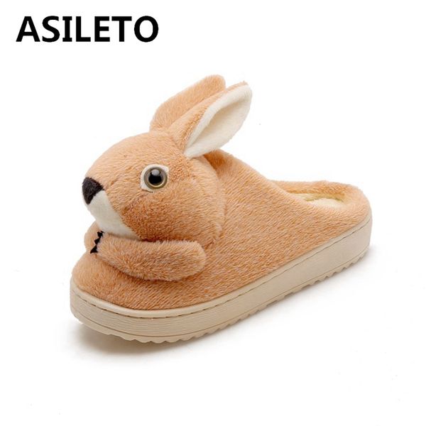 

asileto winter warm slippers girls boys flock cute cartoon ears big size 34-41 coffee yellow purple red blue indoor f1024, Black