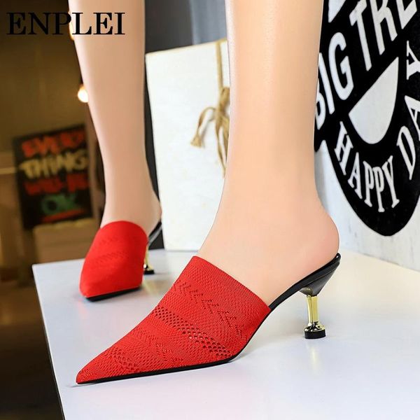 

enplei sandals women high heels summer party banquet pumps ladies thin heeled pointed hollow slippers shallow slides size 34-40, Black