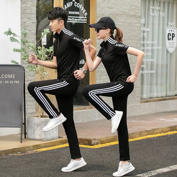 

summer pure cotton school uniform leisure sports suit short sleeve trousers set in students high school students business attire, White;red
