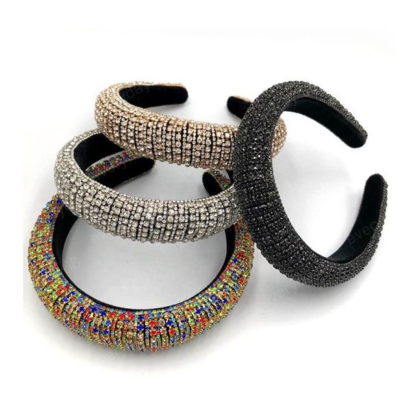 

new rhinestone hairbands for lady handmade padded crystal hair hoop wide headband women fashion hair accessories party gift, Silver