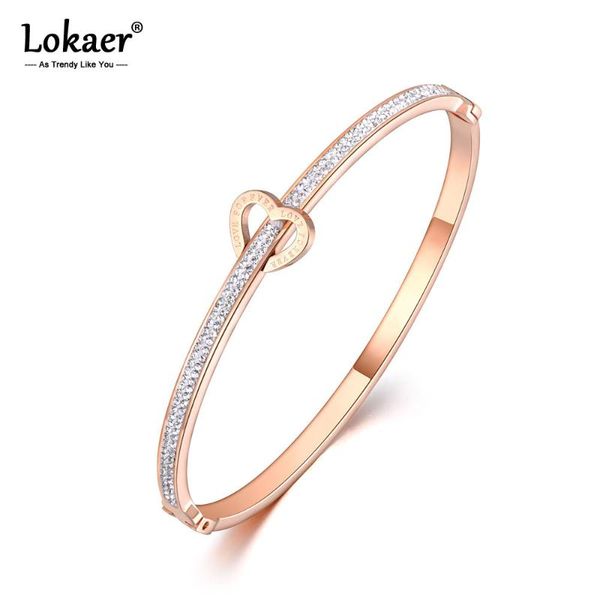 

lokaer rose gold stainless steel love for ever rhinestone cuff bangles bracelets jewelry for women valentine's day gift b19032, Black