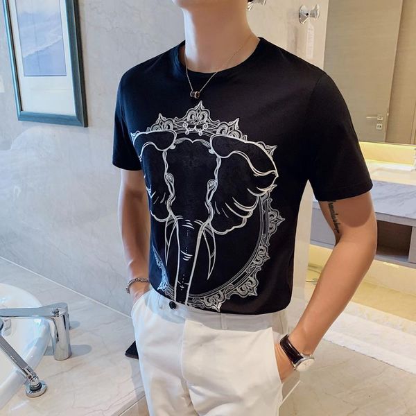 

brand elephant print t shirt men o-neck casual t-shirt streetwear harajuku funny t shirts tee men clothes 2020 summer, White;black