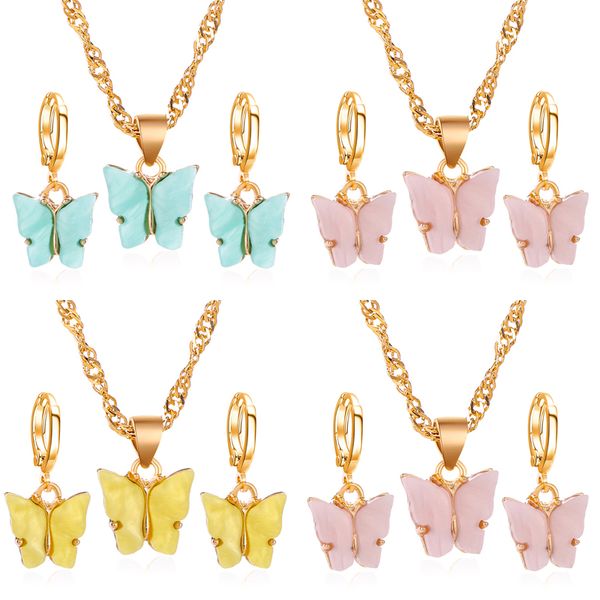 

бабочка ожерелье set boho акриловые серьги падения женщин ювелирные изделия аксессуары для девушки венчания партии подарка 2020 модный 2pcs, Silver