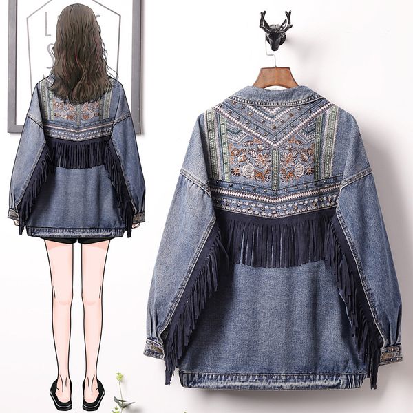 

5 xl basic coat bombers vintage fabric patchwork denim jacket women cowboy jeans 2020 spring frayed ripped hole jean jacket, Black;white