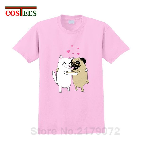 

kawaii pug dog & cute cat lol love t shirt men couple lovers gift valentine's day sweet kiss t-shirt hug me kitten cat tee shirt