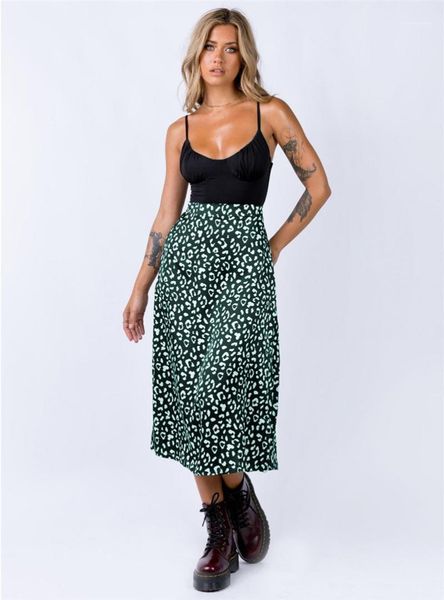 

skirt high waist zipper medium long skirt 2020 womens designer skirts leopard chiffon printed split, Black