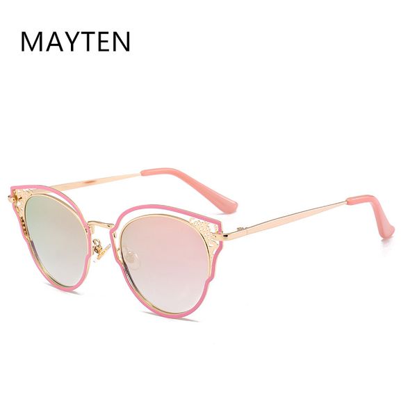 

sunglasses lady's retro cat eye brand designer round metal frame vintage copper pink mirror women sun glasses uv400, White;black