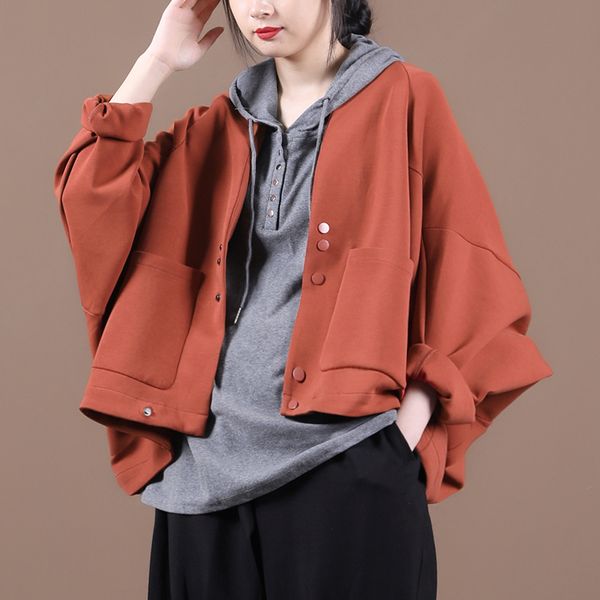 

female new autumn and beginning winter korean style plus size outerwear solid color single row snap batwing sleeve short jacket, Black;brown