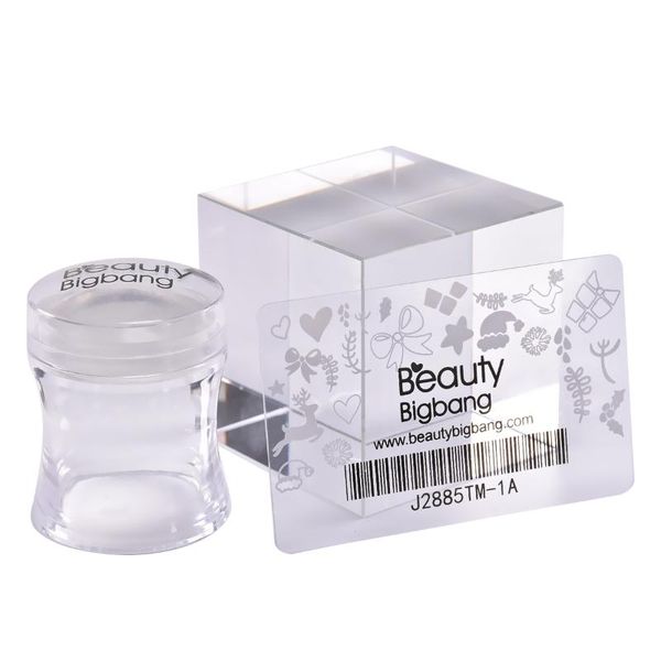 

beauty bigbang nail stamper kits rubber stamp nail scraper clear jelly flower handle art template stencil accessories tool, White