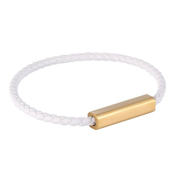 

mens bracelet white braided leather bracelets for women gold colour stainless steel magnetic clasp bangles jewelry bb0603, Golden;silver