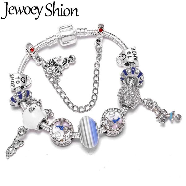 

jewoey shion romantic blue air balloon beads charm bracelet for women fits snake chain brand bracelet as valentine's day gif, Golden;silver