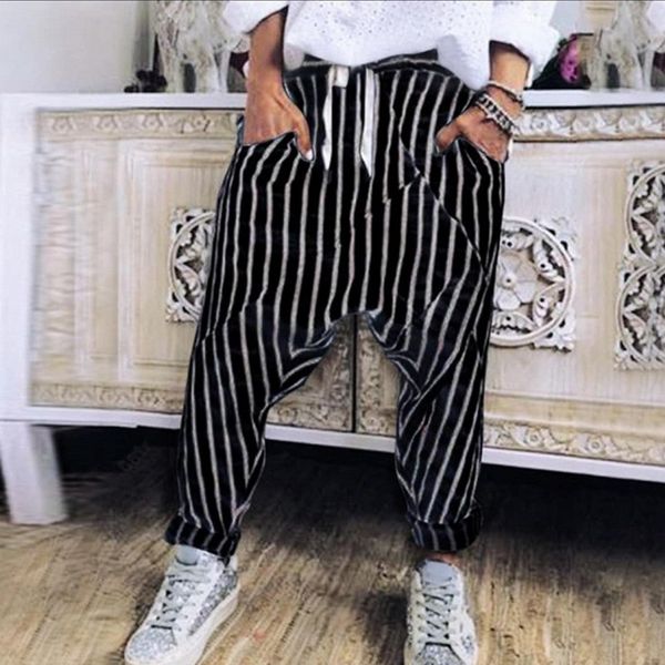 

2020 men cross-pants mens baggy harem pants men stitching color trousers male hiphop joggers man streetwear wide legs pants, Black