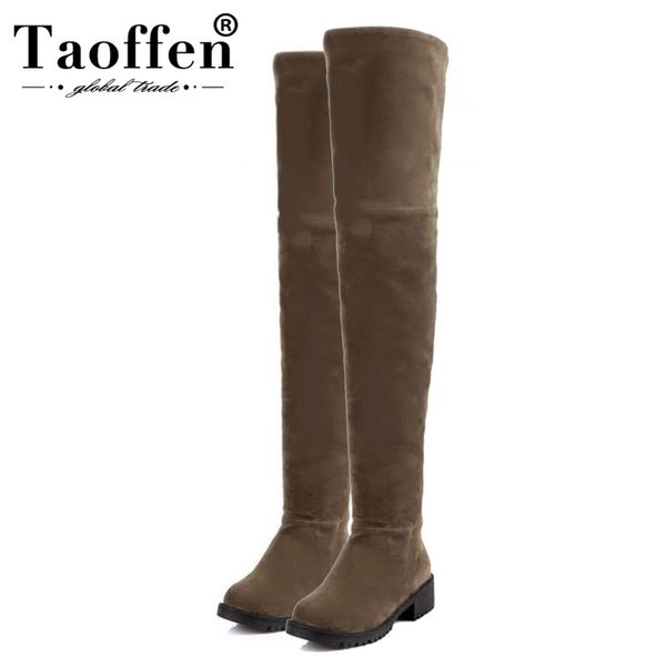 

taoffen 4 candy colors fashion winter autumn boots flats over the knee buckle boots fur warm long footwear size 34-39, Black