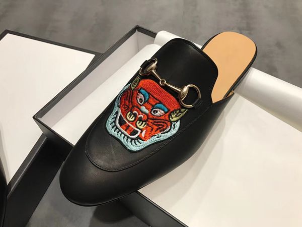 

fashion mules princetown leather loafers shoes men slipper black star small bee metal chain men wonen fur slippers ladies casual sandal