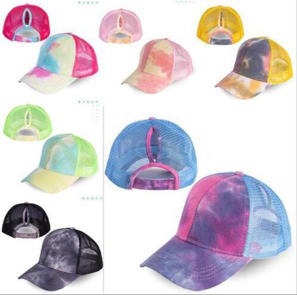 

tie-dyed ponytail hat mesh ponytail baseball caps sports adjustable cap women sunhat tie dye outdoor sport snapback caps 30 pcs bba9, Black;white