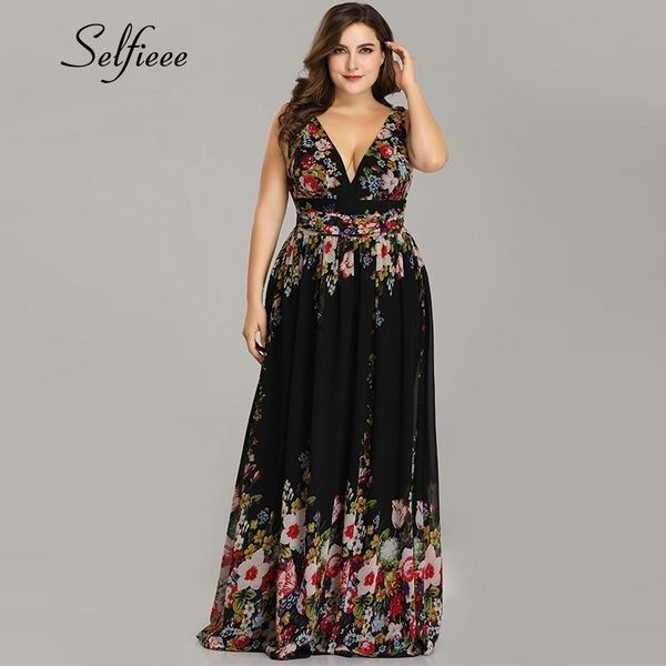 

casual dresses plus size party dress 2021 elegant a line v neck sleeveless floral print beach summer women robe femme vestidos, Black;gray
