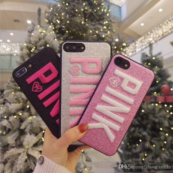

cgjxscute 3d embroidery pink glitter bling soft case for iphone 6 7 8plus x xs xs max samsung s8 s9 note8 9 silicone