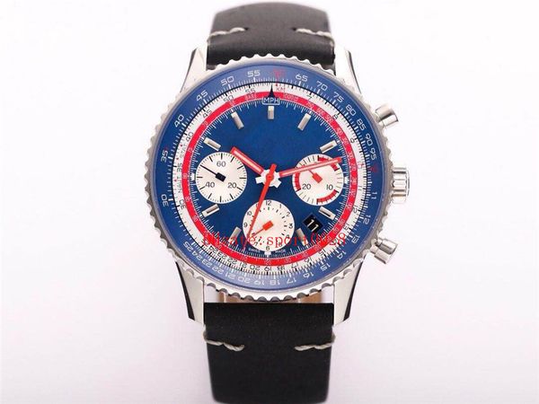 

43mm shanghai 7750 timing mechanical automatic movement manual crazy horse leather watchband sapphire mirror montre de luxe, Slivery;brown