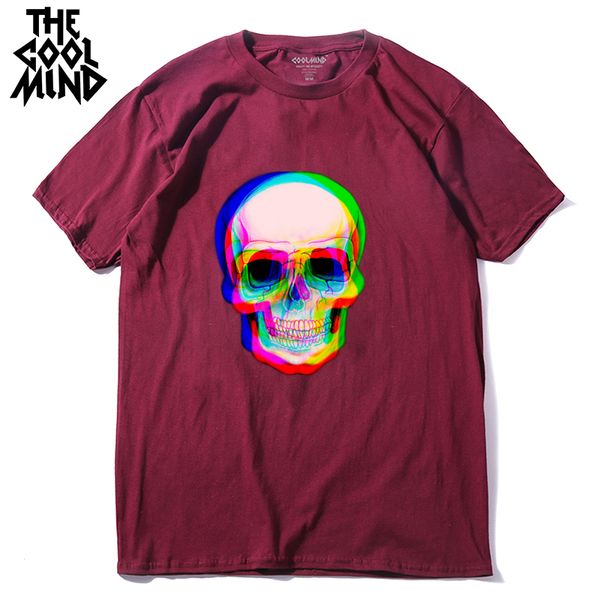

coolmind 100% хлопок с коротким рукавом летом черепа печати для мужчин майка случайных охладиться свободными мужскими футболками мужской фут
