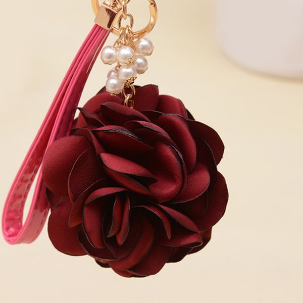 

korean fashion artificial flower keychain car hanging pearl key ring bag charms with chains pendants key accessories holder gift, Silver