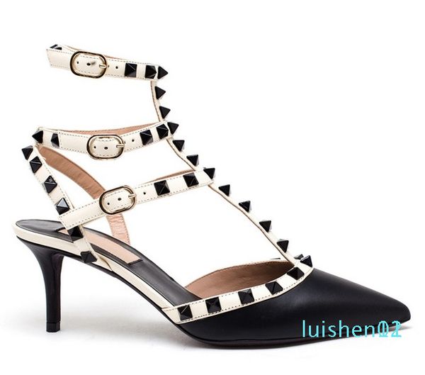 

tailor made* u569 34/40 genuine leather pointy rivets heels sandals v pumps luxury designer 7.5  cm fashion shoe l11, Black