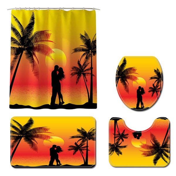 

washable bathroom shower curtain set bath mat home decoration couple silhouette