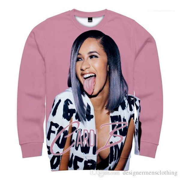 

female clothing cardi b print pullover womens sweatshirts fashion round neck long sleeve singer ladies hoodies rapper, Black