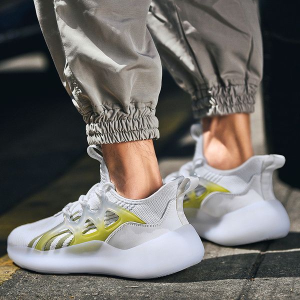 

summer trend style men's casual shoes 2020 new fashion breathable mesh light summer cool fluorescent small white tide shoes, Black
