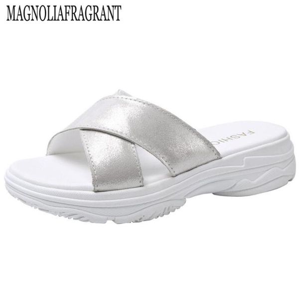 

women slippers cross real leather slides shoes platform wedge beach sandals women outside flip flops summer female shoes hy834, Black