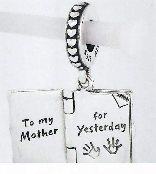 

real silver 925 family appreciation book charm pendant thank you mom dangle charms fit for designer bracelet necklace diy bead charms, Black