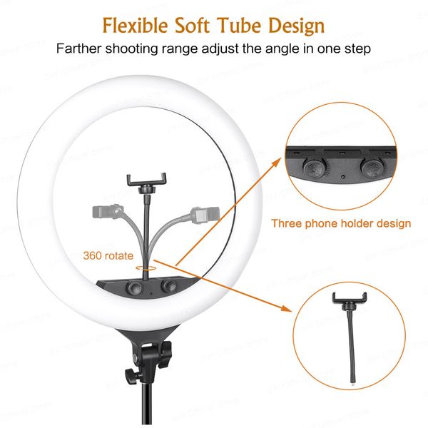 

sh 18inch selfie led ring light video lamp for profissional youtube live lighting p pgraphy with tripod stand phone clip