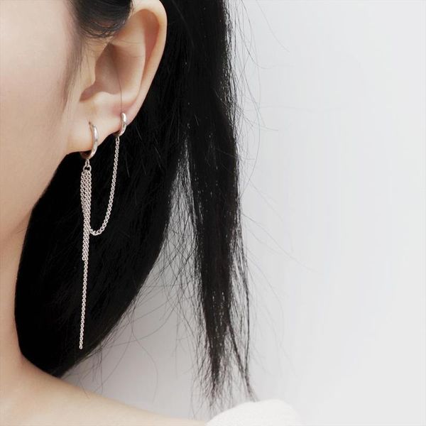 

925 sterling silver earring original design chain star conical triangle double pierced hole ear ring ear bone trend boy girl jew