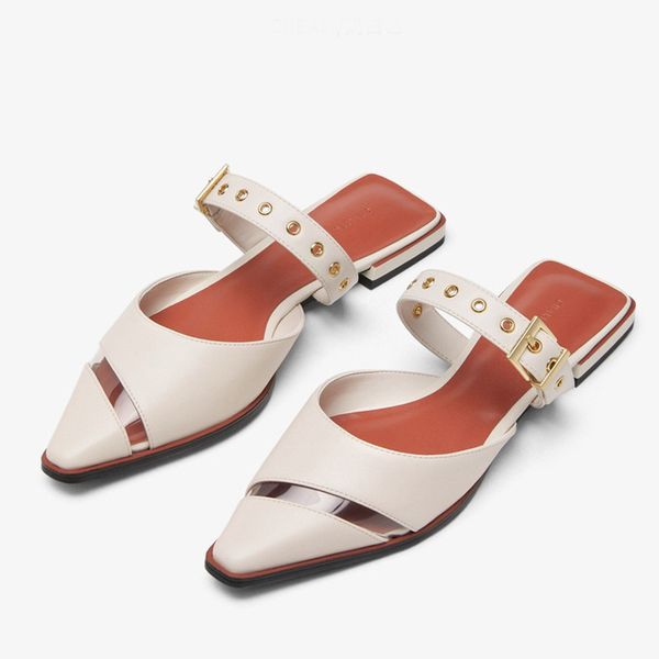 

2020 summer new women shoes mules flat pointed toe euramerican metal buckle women causal shoes, Black