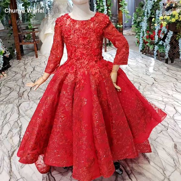 

lss529t red flower girl dresses for weddings o-neck long sleeves muslim ball gown vestidos da menina de flor, Red;yellow