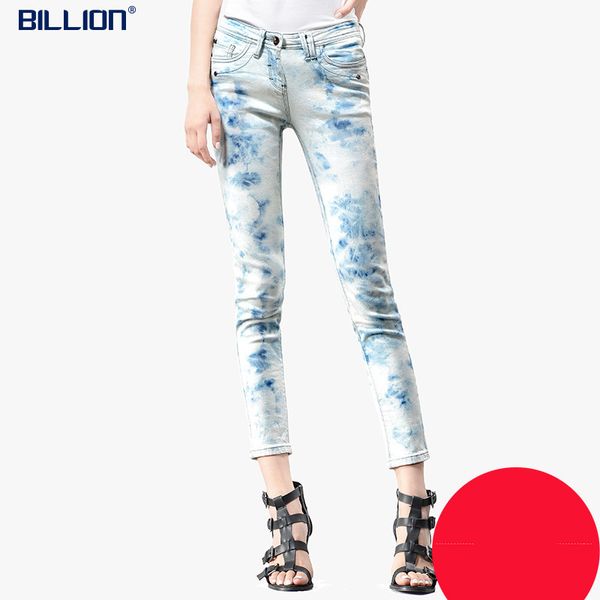 

new arrivals designer womens tiedyed white jeans for summer and autumn slimfit pants women skinny pencil pants trend fashion, Blue