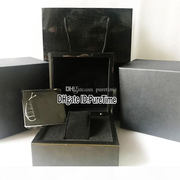 

hight quality rm box black leathe watch box wholesale mens womens watches original box with certificate gift paper bags for puretime, Black;blue