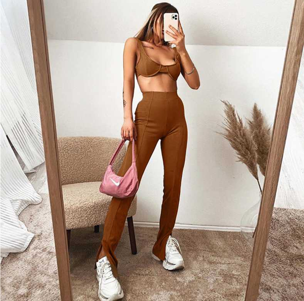

yoosula sleeveless extra crop slit leggings 2 piece set autumn winter women fashion streetwear outfits tracksuit, Gray