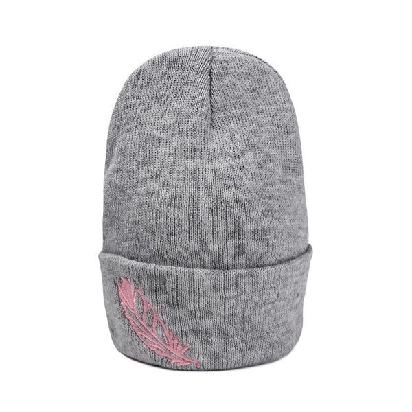 

1pc women knitted beanies hat autumn winter warm snow crochet bonnet hats crochet beanie feather embroidery hat, Blue;gray