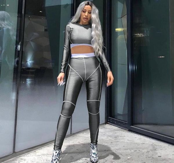 

women set fashion long sleeve splice round neck casual pants yoga running set sport wear for men fitness kleding t#, White;red