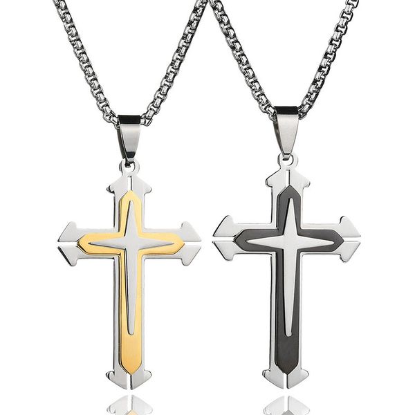 

cross stainless steel pendant stainless steel men's necklace fashion jewelry couple necklace punk style, Silver