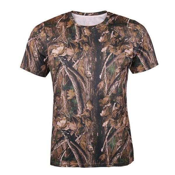 

new spring mens hunting shirt bionic camouflage short sleeve breathable quick dry round neck men outdoor elastic cool, Camo