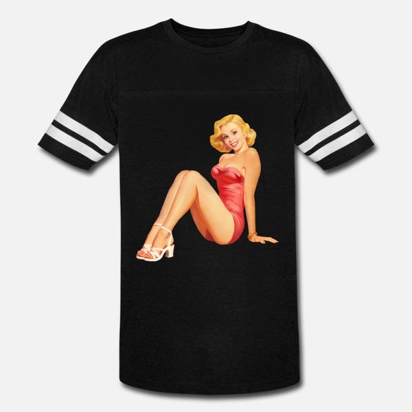 

vintage retro pin up girl in red t shirt men design short sleeve round collar family crazy basic summer trend shirt