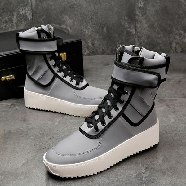

high-leather style silver men platform side zipper fashion ankle boots high street shoes plus size 46, Black