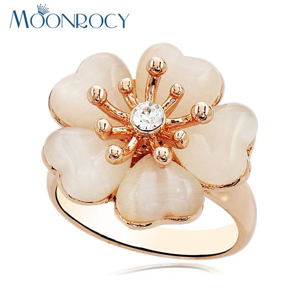 

moonrocy drop shipping cubic zirconia fashion jewelry flower rose gold color opal ring crystal rings for women gift wholesale, Golden;silver