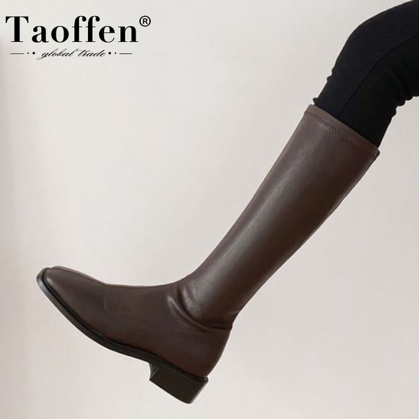 

taoffen новые женщины колено высокие сапоги низком каблуке площади toe женщина длинные сапоги прохладный мода женщины длинные обувь размер 3, Black