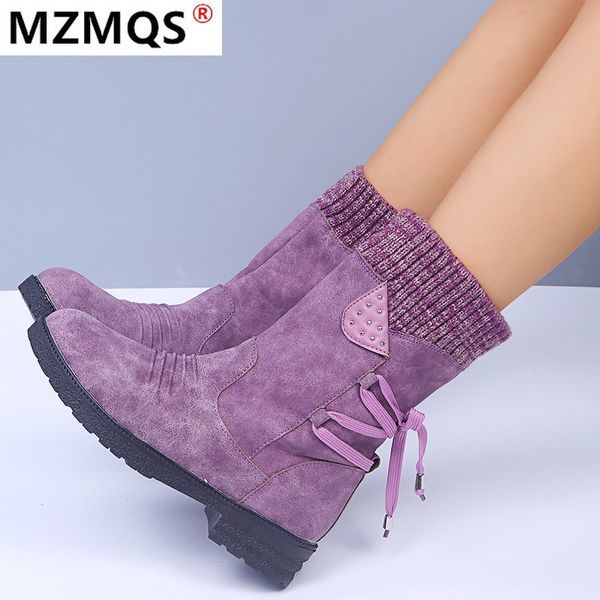 

women boots fashion winter pu mid-calf boots with back lace-up design warm solid color low heels shoes botas mujer 2020, Black