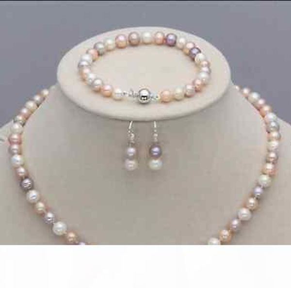 

genuine natural real white pink purple pearl necklace bracelet earrings, Black