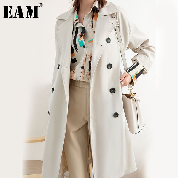 

eam] women double breasted big size trench new lapel long sleeve loose fit windbreaker fashion tide spring autumn 2020 1b960, Tan;black